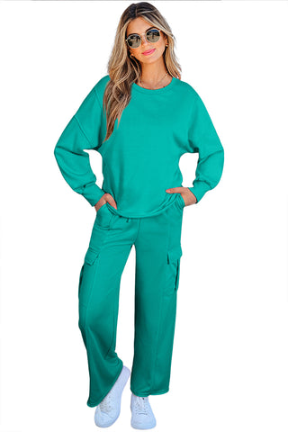 Lapis Solid Color Mineral Wash Pullover Top and Cargo Pants Set