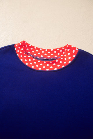 Burgundy Colorblock Polka Dot Contrast Trim Oversized Sweatshirt