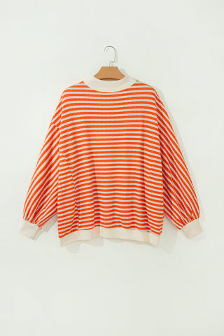 Orange Stripe Striped Textured Stand Neck Oversized Long Sleeve Top