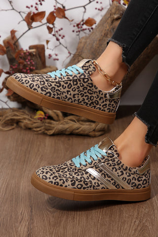 Coffee Faux Suede Leopard Print Sleek PU Leather Detail Lace Up Sneakers, Dear-Lover Dropshipping - A Blissfully Beautiful Boutique