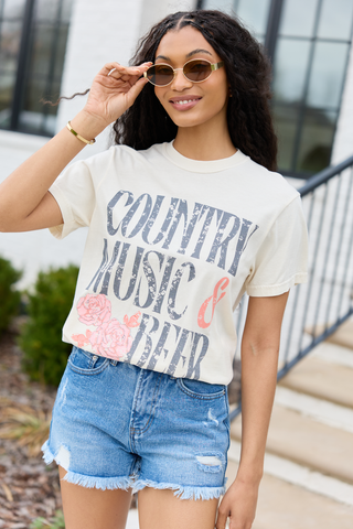Country Music & Beer Ivory Graphic Tee, Pink Lily - A Blissfully Beautiful Boutique