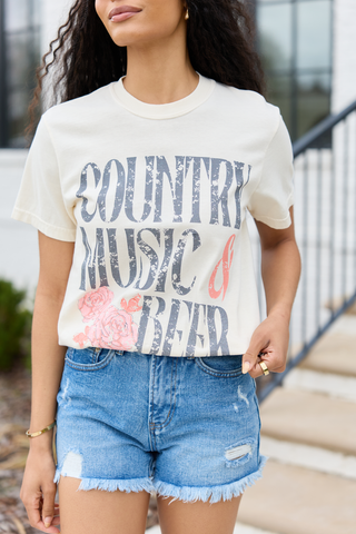 Country Music & Beer Ivory Graphic Tee, Pink Lily - A Blissfully Beautiful Boutique