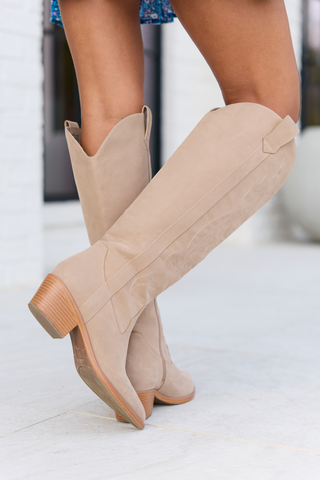 Shania Tan Tall Cowboy Boots, Pink Lily - A Blissfully Beautiful Boutique