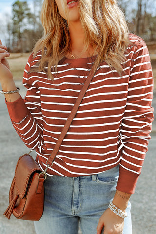 Striped Long Sleeve Round Neck Top, Trendsi - A Blissfully Beautiful Boutique