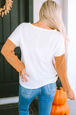 Orange Long Sleeve Colorblock Chest Pocket Textured Knit Top, A Blissfully Beautiful Boutique - A Blissfully Beautiful Boutique