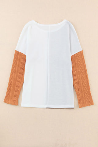 Orange Long Sleeve Colorblock Chest Pocket Textured Knit Top, A Blissfully Beautiful Boutique - A Blissfully Beautiful Boutique