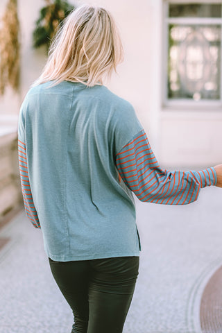 Green Colorblock Striped Bishop Sleeve Top, A Blissfully Beautiful Boutique - A Blissfully Beautiful Boutique