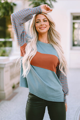Green Colorblock Striped Bishop Sleeve Top, A Blissfully Beautiful Boutique - A Blissfully Beautiful Boutique