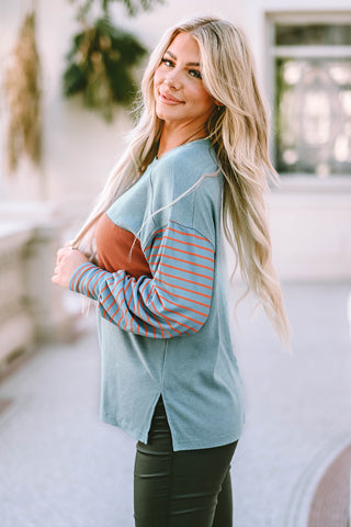 Green Colorblock Striped Bishop Sleeve Top, A Blissfully Beautiful Boutique - A Blissfully Beautiful Boutique