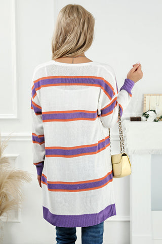 Beige Striped Long Sleeve Ribbed Trim Button Cardigan, A Blissfully Beautiful Boutique - A Blissfully Beautiful Boutique
