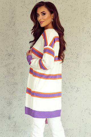 Beige Striped Long Sleeve Ribbed Trim Button Cardigan, A Blissfully Beautiful Boutique - A Blissfully Beautiful Boutique