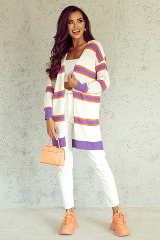 Beige Striped Long Sleeve Ribbed Trim Button Cardigan, A Blissfully Beautiful Boutique - A Blissfully Beautiful Boutique