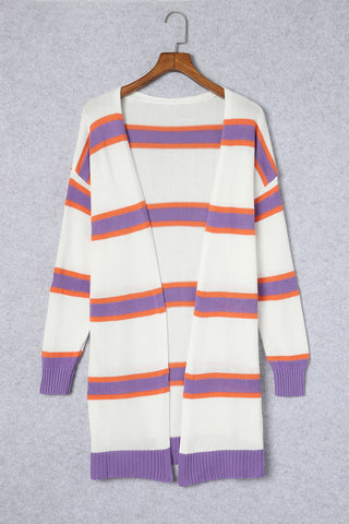 Beige Striped Long Sleeve Ribbed Trim Button Cardigan, A Blissfully Beautiful Boutique - A Blissfully Beautiful Boutique