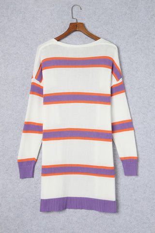 Beige Striped Long Sleeve Ribbed Trim Button Cardigan, A Blissfully Beautiful Boutique - A Blissfully Beautiful Boutique