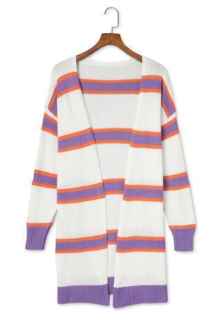 Beige Striped Long Sleeve Ribbed Trim Button Cardigan, A Blissfully Beautiful Boutique - A Blissfully Beautiful Boutique