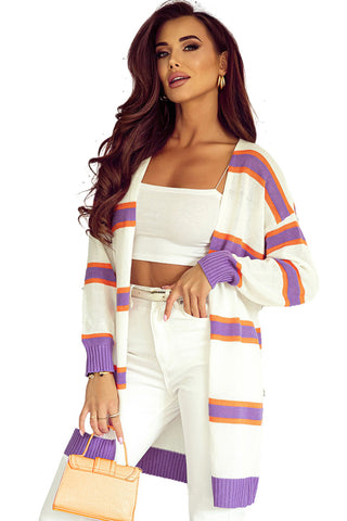 Beige Striped Long Sleeve Ribbed Trim Button Cardigan, A Blissfully Beautiful Boutique - A Blissfully Beautiful Boutique