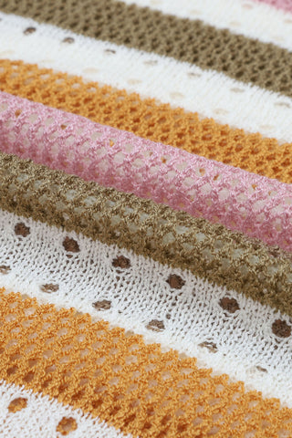 Multicolor Striped Hollowed Knitted Loose Sweater, A Blissfully Beautiful Boutique - A Blissfully Beautiful Boutique