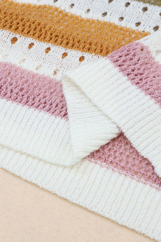 Multicolor Striped Hollowed Knitted Loose Sweater, A Blissfully Beautiful Boutique - A Blissfully Beautiful Boutique