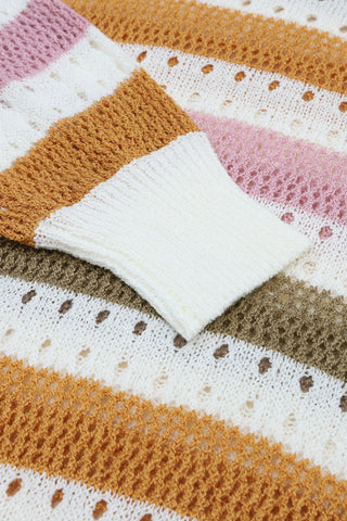 Multicolor Striped Hollowed Knitted Loose Sweater, A Blissfully Beautiful Boutique - A Blissfully Beautiful Boutique