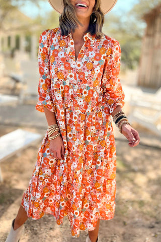 Multicolor Boho Floral Collared Long Sleeve Ruffled Dress, A Blissfully Beautiful Boutique - A Blissfully Beautiful Boutique