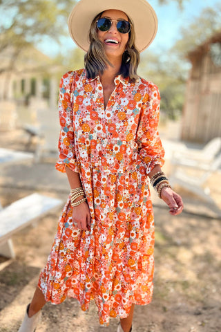 Multicolor Boho Floral Collared Long Sleeve Ruffled Dress, A Blissfully Beautiful Boutique - A Blissfully Beautiful Boutique