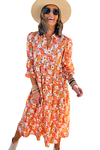 Multicolor Boho Floral Collared Long Sleeve Ruffled Dress, A Blissfully Beautiful Boutique - A Blissfully Beautiful Boutique