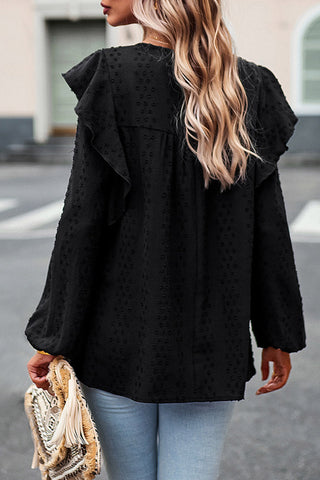 Black Lace Eyelet Ruffle Shoulder Long Sleeve Blouse, A Blissfully Beautiful Boutique - A Blissfully Beautiful Boutique