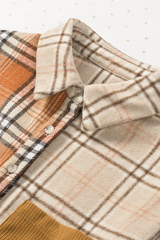 Orange Plaid Color Block Patchwork Shirt Jacket with Pocket, A Blissfully Beautiful Boutique - A Blissfully Beautiful Boutique
