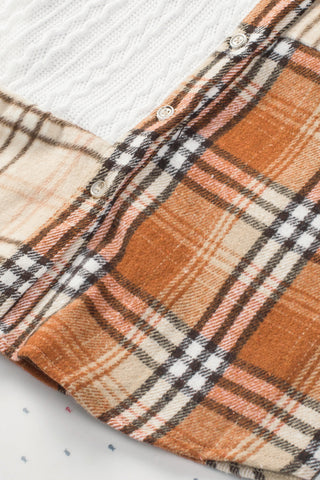 Orange Plaid Color Block Patchwork Shirt Jacket with Pocket, A Blissfully Beautiful Boutique - A Blissfully Beautiful Boutique
