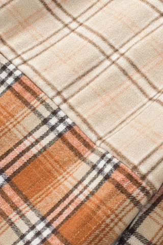 Orange Plaid Color Block Patchwork Shirt Jacket with Pocket, A Blissfully Beautiful Boutique - A Blissfully Beautiful Boutique