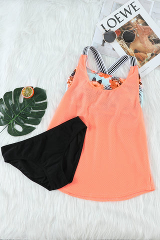 Orange Printed Splicing Racerback Tankini, A Blissfully Beautiful Boutique - A Blissfully Beautiful Boutique