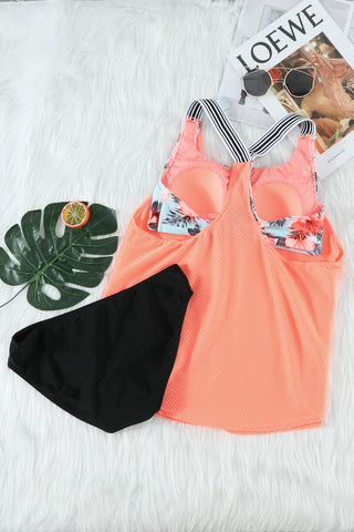 Orange Printed Splicing Racerback Tankini, A Blissfully Beautiful Boutique - A Blissfully Beautiful Boutique