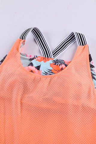Orange Printed Splicing Racerback Tankini, A Blissfully Beautiful Boutique - A Blissfully Beautiful Boutique