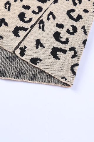 Khaki Leopard High Neck Side Slit Oversized Sweater, A Blissfully Beautiful Boutique - A Blissfully Beautiful Boutique