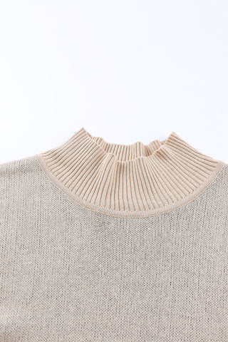 Khaki Leopard High Neck Side Slit Oversized Sweater, A Blissfully Beautiful Boutique - A Blissfully Beautiful Boutique