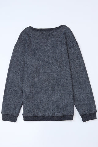 Gray Solid Ribbed Knit Round Neck Pullover Sweatshirt, A Blissfully Beautiful Boutique - A Blissfully Beautiful Boutique