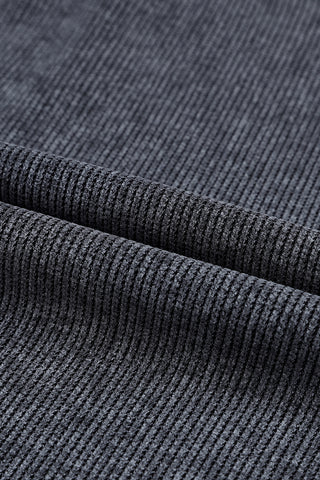 Gray Solid Ribbed Knit Round Neck Pullover Sweatshirt, A Blissfully Beautiful Boutique - A Blissfully Beautiful Boutique