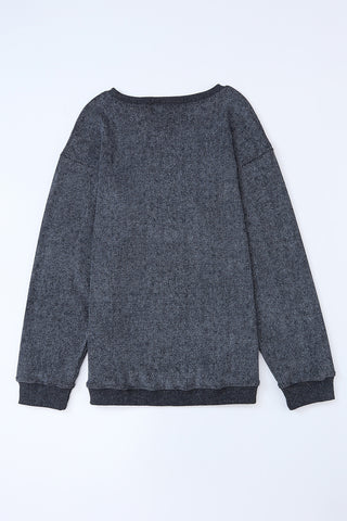 Gray Solid Ribbed Knit Round Neck Pullover Sweatshirt, A Blissfully Beautiful Boutique - A Blissfully Beautiful Boutique