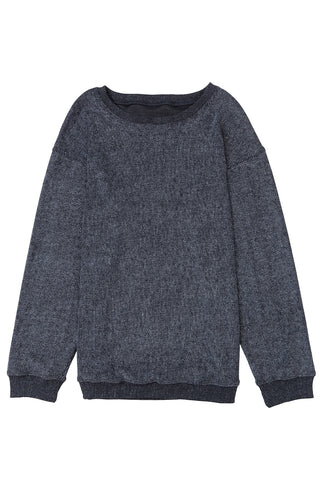 Gray Solid Ribbed Knit Round Neck Pullover Sweatshirt, A Blissfully Beautiful Boutique - A Blissfully Beautiful Boutique
