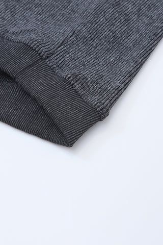 Gray Solid Ribbed Knit Round Neck Pullover Sweatshirt, A Blissfully Beautiful Boutique - A Blissfully Beautiful Boutique