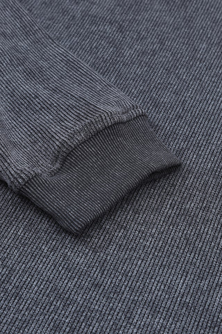 Gray Solid Ribbed Knit Round Neck Pullover Sweatshirt, A Blissfully Beautiful Boutique - A Blissfully Beautiful Boutique