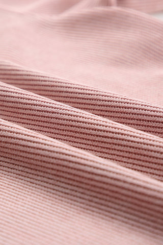 Pink Solid Ribbed Knit Round Neck Pullover Sweatshirt, A Blissfully Beautiful Boutique - A Blissfully Beautiful Boutique