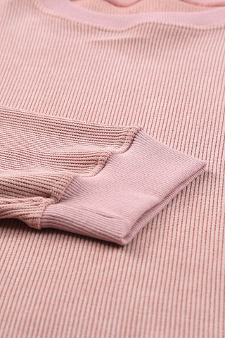 Pink Solid Ribbed Knit Round Neck Pullover Sweatshirt, A Blissfully Beautiful Boutique - A Blissfully Beautiful Boutique