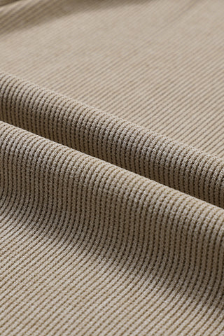 Khaki Solid Ribbed Knit Round Neck Pullover Sweatshirt, A Blissfully Beautiful Boutique - A Blissfully Beautiful Boutique