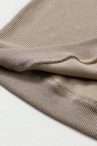 Khaki Solid Ribbed Knit Round Neck Pullover Sweatshirt, A Blissfully Beautiful Boutique - A Blissfully Beautiful Boutique