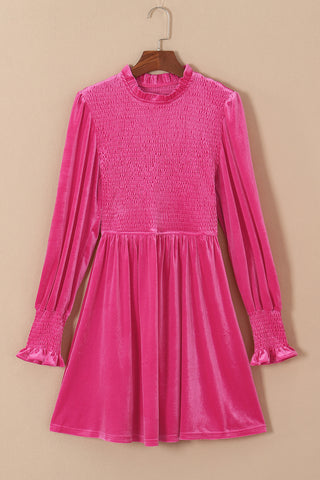 Rose Frilled Neck Smocked Bodice Velvet Dress, A Blissfully Beautiful Boutique - A Blissfully Beautiful Boutique