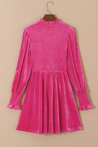 Rose Frilled Neck Smocked Bodice Velvet Dress, A Blissfully Beautiful Boutique - A Blissfully Beautiful Boutique