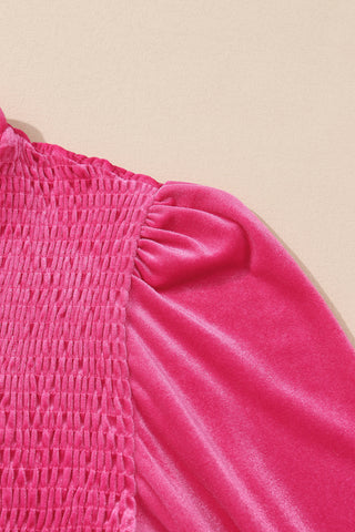 Rose Frilled Neck Smocked Bodice Velvet Dress, A Blissfully Beautiful Boutique - A Blissfully Beautiful Boutique