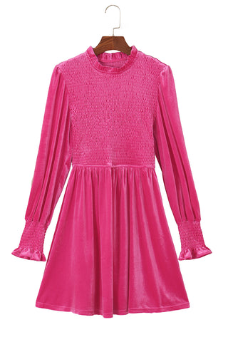 Rose Frilled Neck Smocked Bodice Velvet Dress, A Blissfully Beautiful Boutique - A Blissfully Beautiful Boutique