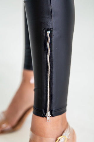 Black Faux Leather Zipped Detail Leggings, A Blissfully Beautiful Boutique - A Blissfully Beautiful Boutique